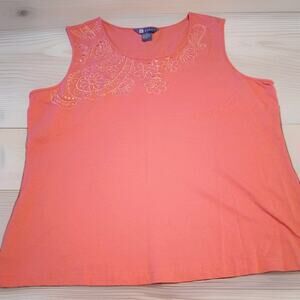 Koret Blouse Women's XLarge Red V Neck Top Sleeveless Shirt